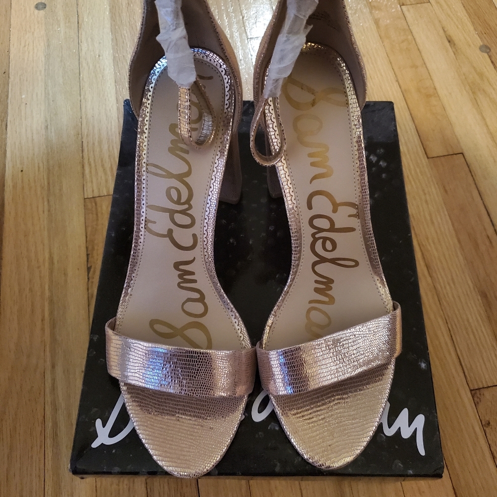NIB Sam Edelman Women's Yaro Heeled Sandal Blush Gold Lizard Print - Size 10
